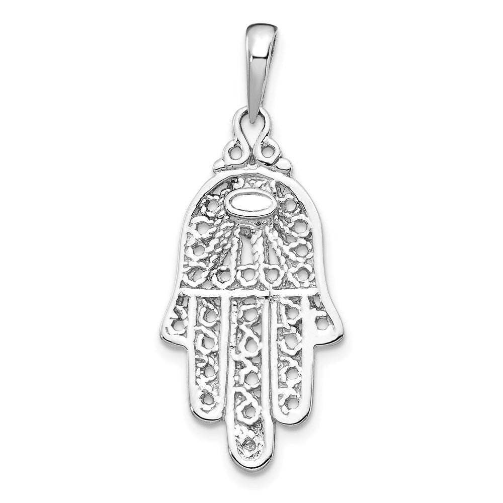 14k White Gold Turquoise Filigree Chamseh Pendant