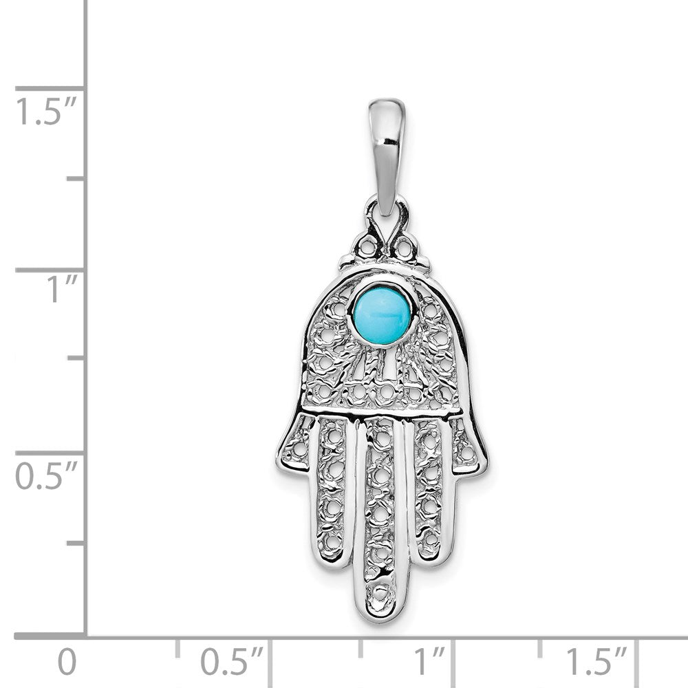 14k White Gold Turquoise Filigree Chamseh Pendant