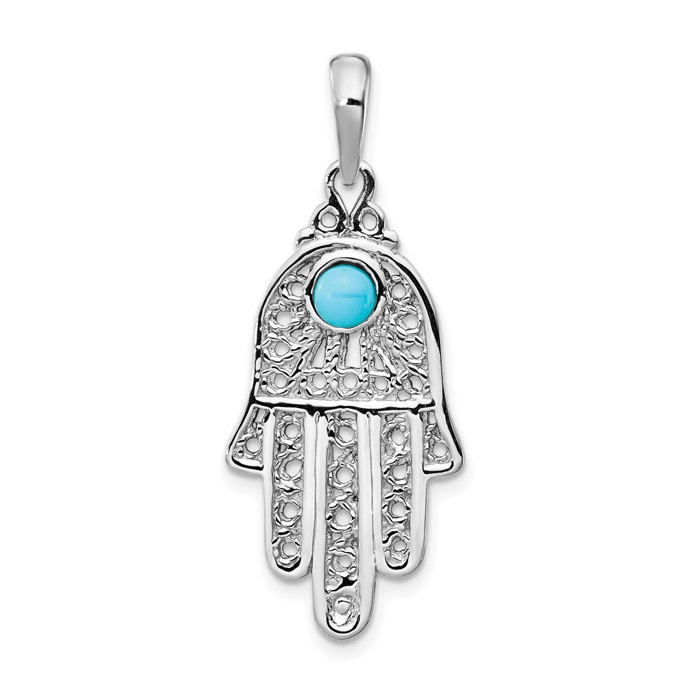 14k White Gold Turquoise Filigree Chamseh Pendant