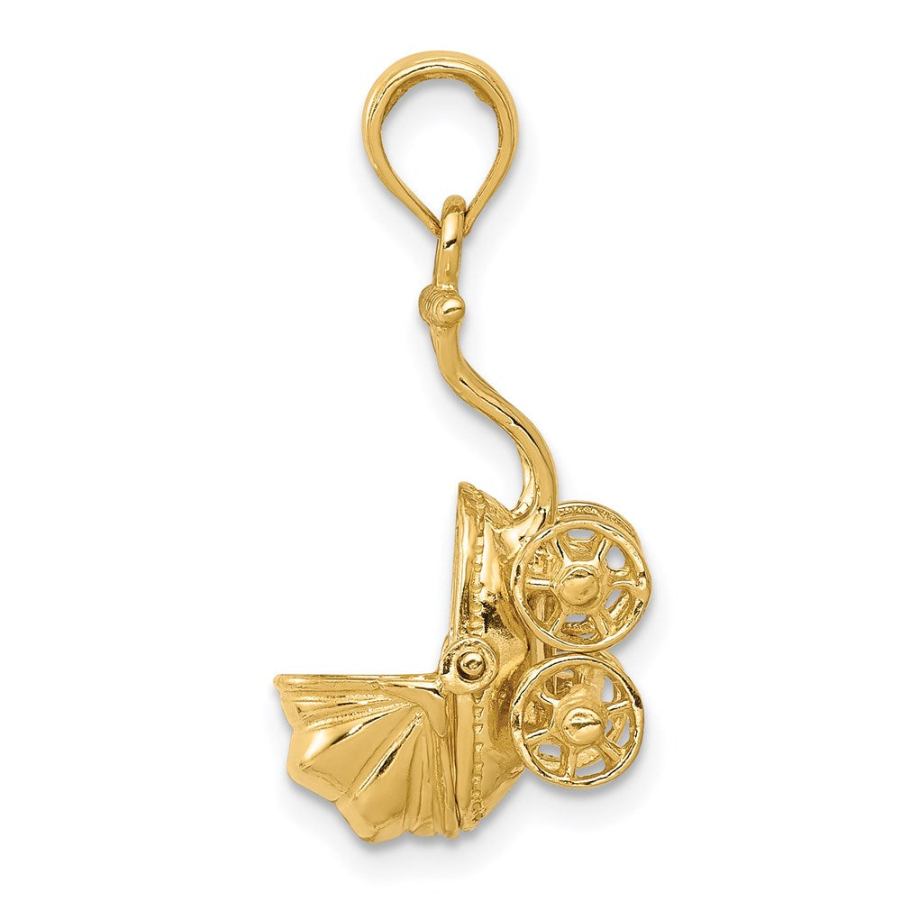 14k Yellow Gold  3D Baby Carriage Charm