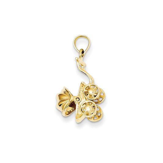 14k Yellow Gold  3D Baby Carriage Charm