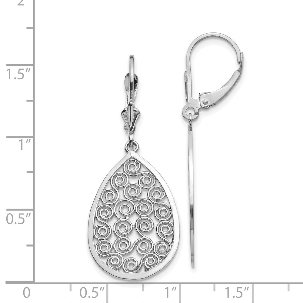 14k White Gold Teardrop Filigree Dangle Leverback Earrings