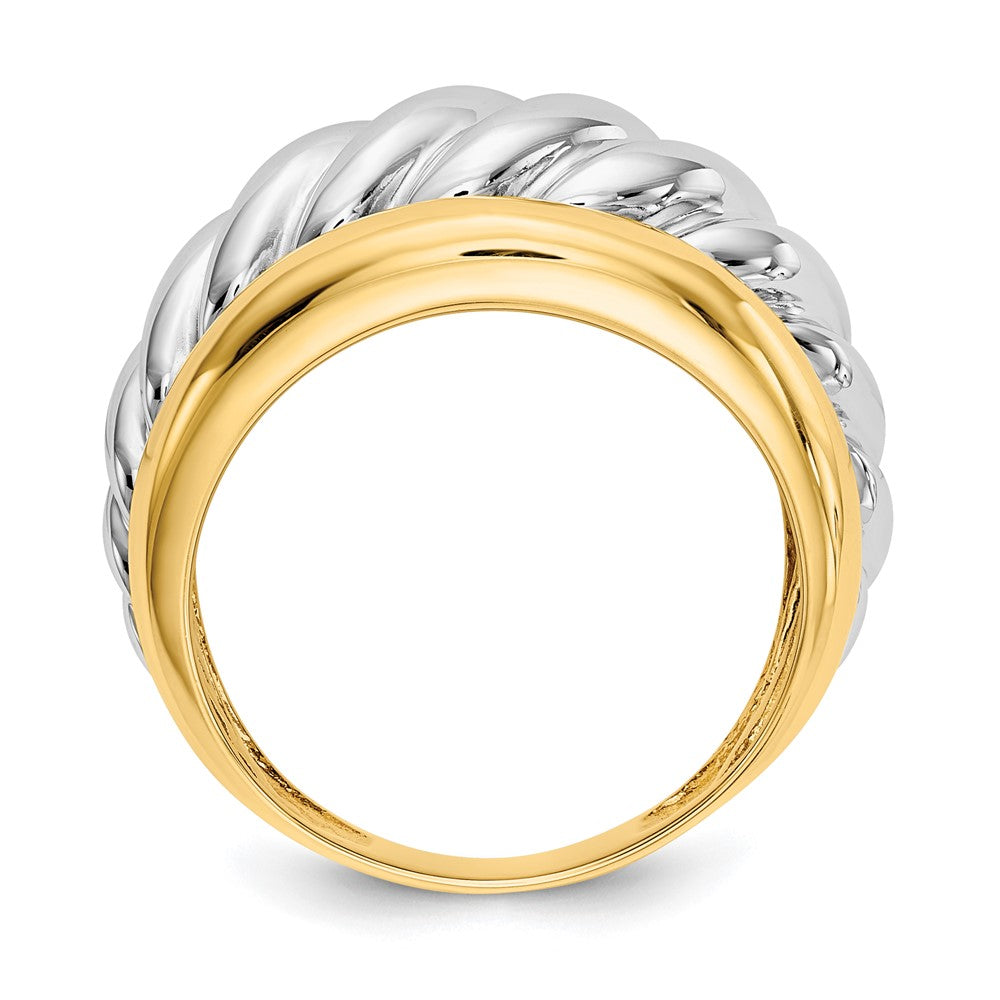 14k Two-Tone Gold Polished Twisted Dome Ring