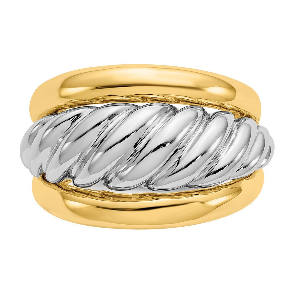 14k Two-Tone Gold Polished Twisted Dome Ring