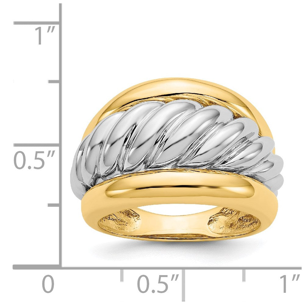 14k Two-Tone Gold Polished Twisted Dome Ring