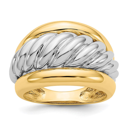 14k Two-Tone Gold Polished Twisted Dome Ring