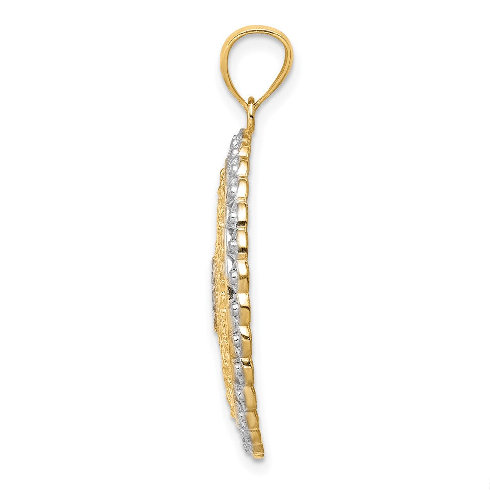 14k Yellow Gold Rhodium Filigree Pendant