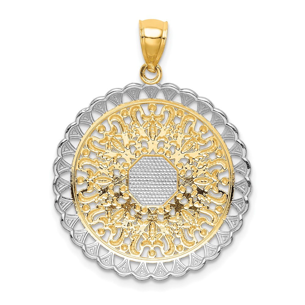 14k Yellow Gold Rhodium Filigree Pendant