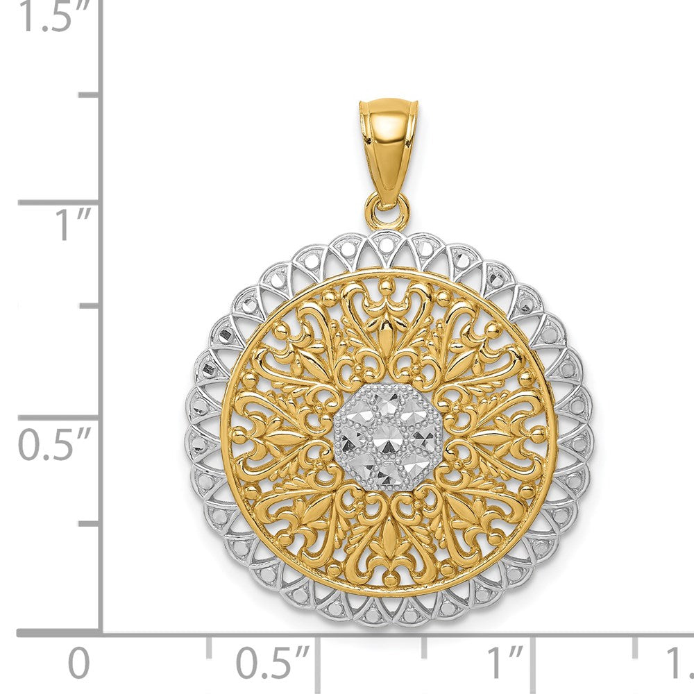 14k Yellow Gold Rhodium Filigree Pendant