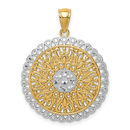 14k Yellow Gold Rhodium Filigree Pendant