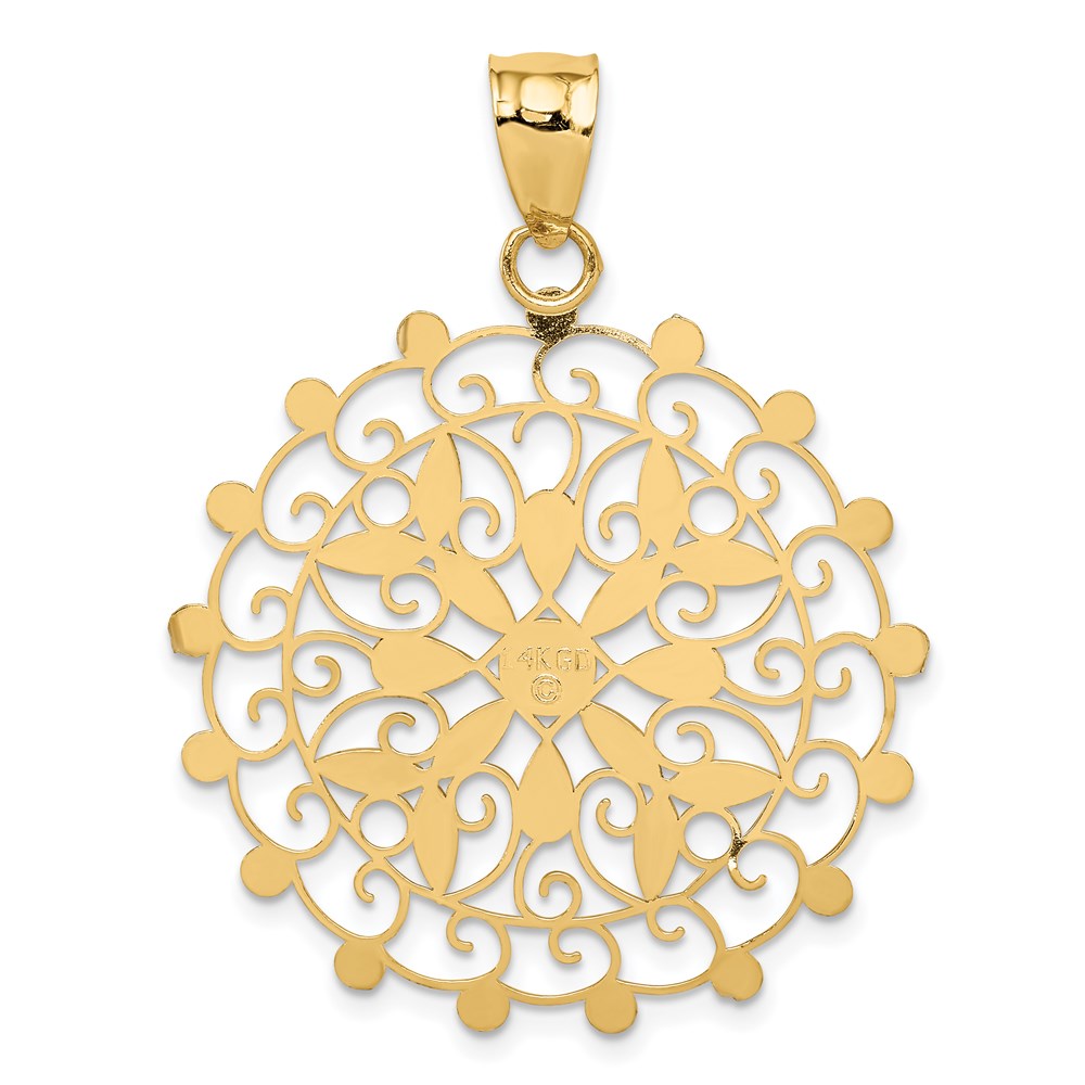 14k Yellow & Rhodium Gold White Rhodium Diamond-cut Filigree Pendant