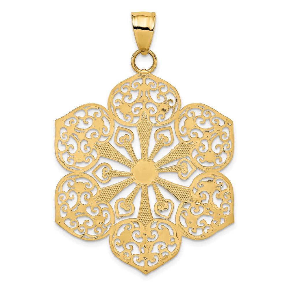 14k Yellow Gold Rhodium Diamond Cut Filigree Pendant