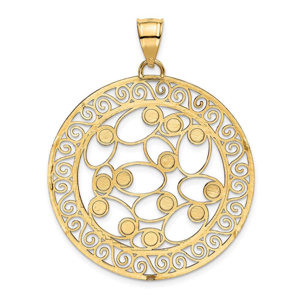 14k Yellow & Rhodium Gold White Rhodium Diamond-cut Filigree Pendant