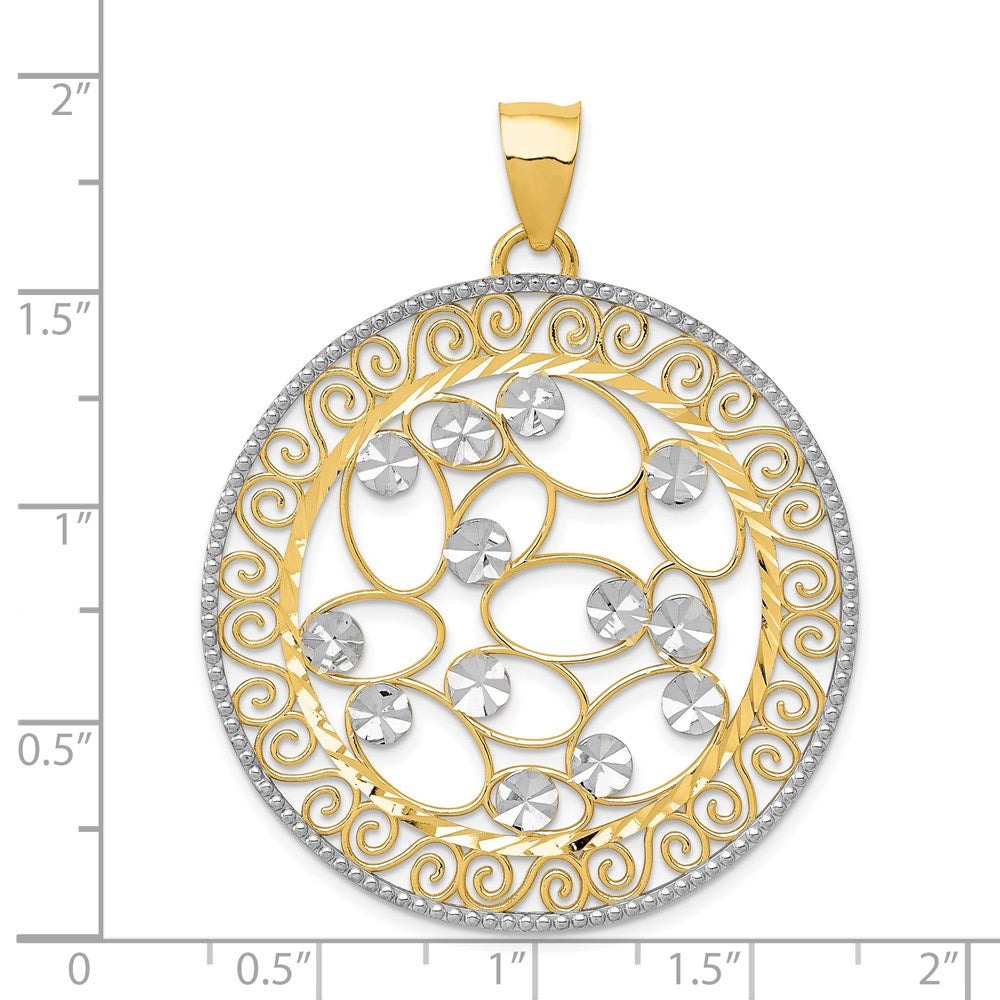 14k Yellow & Rhodium Gold White Rhodium Diamond-cut Filigree Pendant