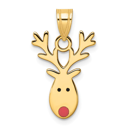 14k Yellow Gold Enameled Reindeer Charm