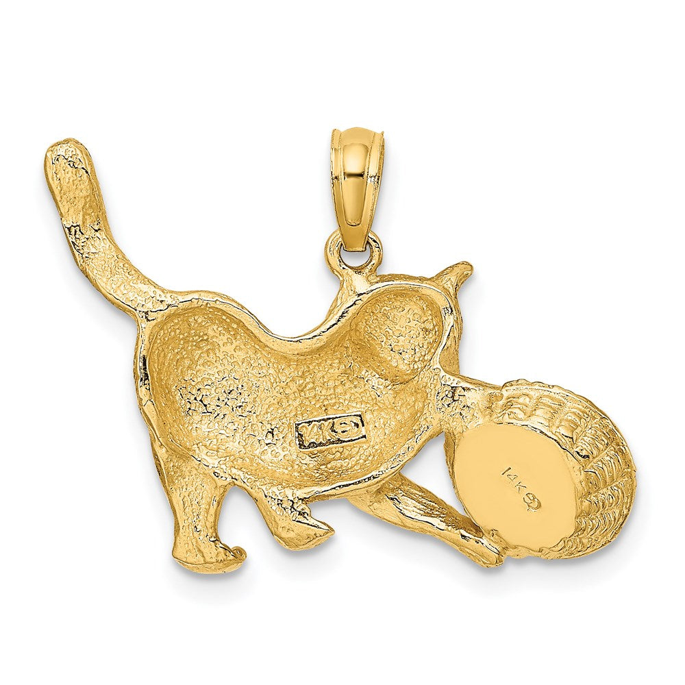 14k Yellow & Rhodium Gold Rhodium Cat Playing with Yarn in Basket Charm