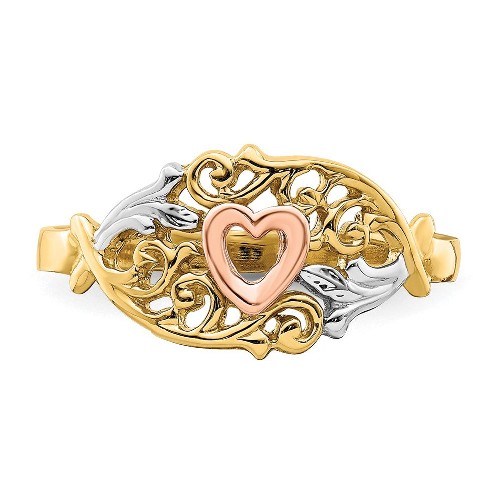 14k Yellow and Rose Gold w/White Rhodium Heart Ring