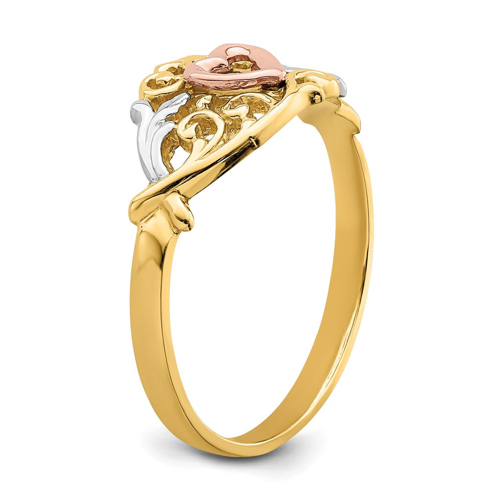 14k Yellow and Rose Gold w/White Rhodium Heart Ring