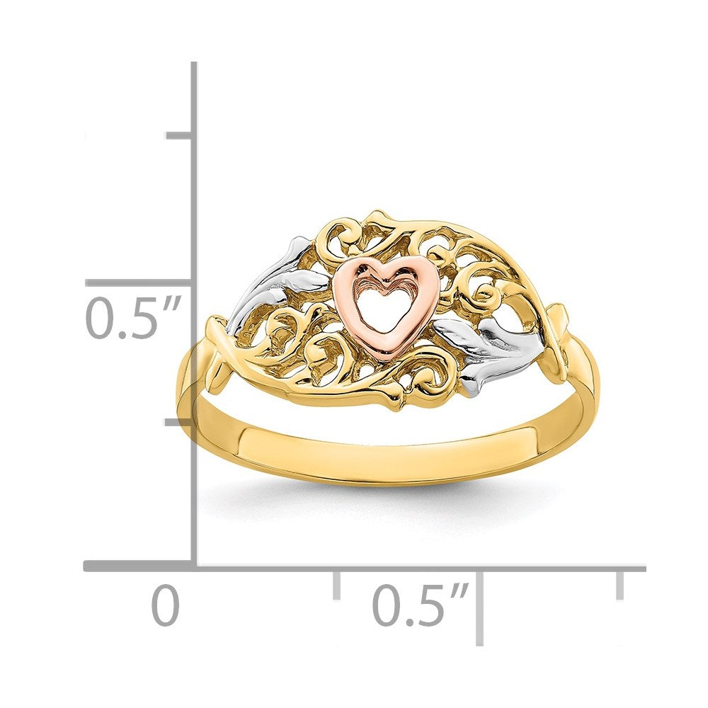 14k Yellow and Rose Gold w/White Rhodium Heart Ring