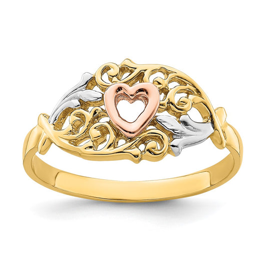 14k Yellow and Rose Gold w/White Rhodium Heart Ring