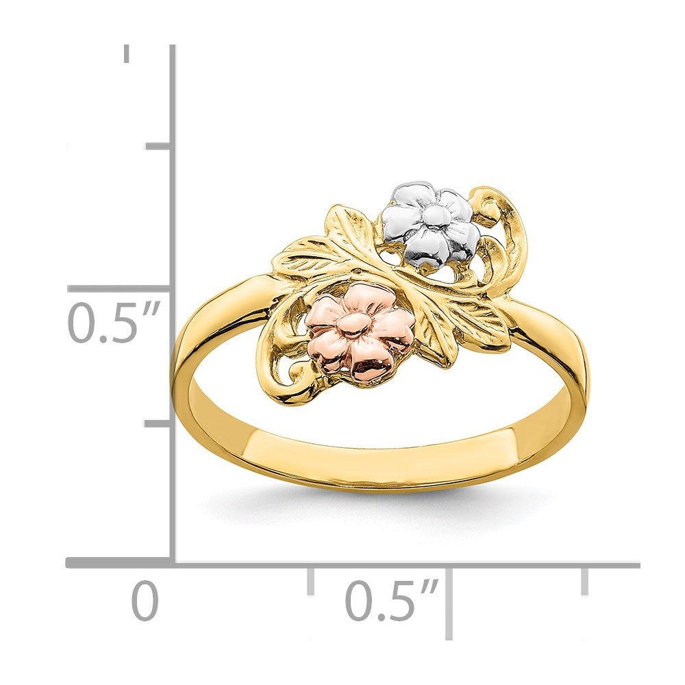 14k Two-Tone Gold w/White Rhodium Flower Ring