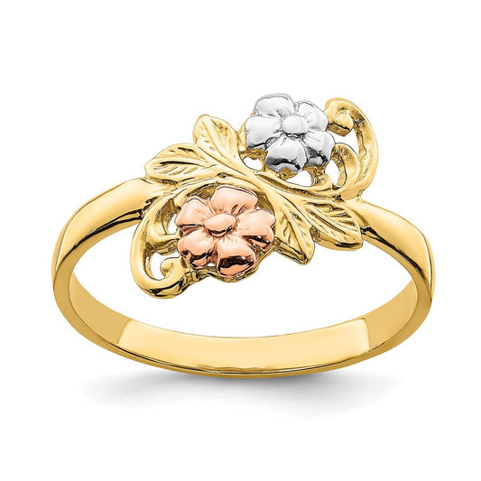 14k Two-Tone Gold w/White Rhodium Flower Ring