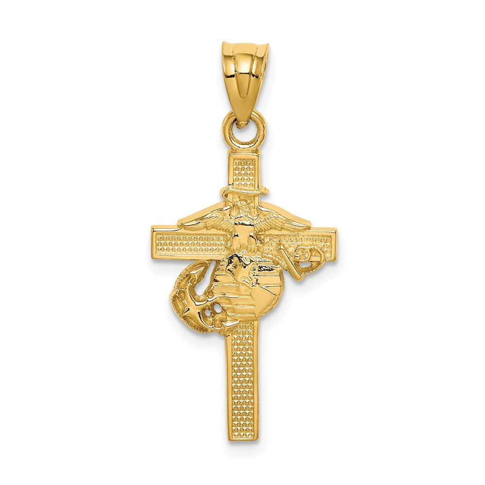 14k Yellow Gold Marine Corps Cross Pendant