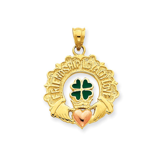 14k Two-tone Gold Enameled Claddagh Charm