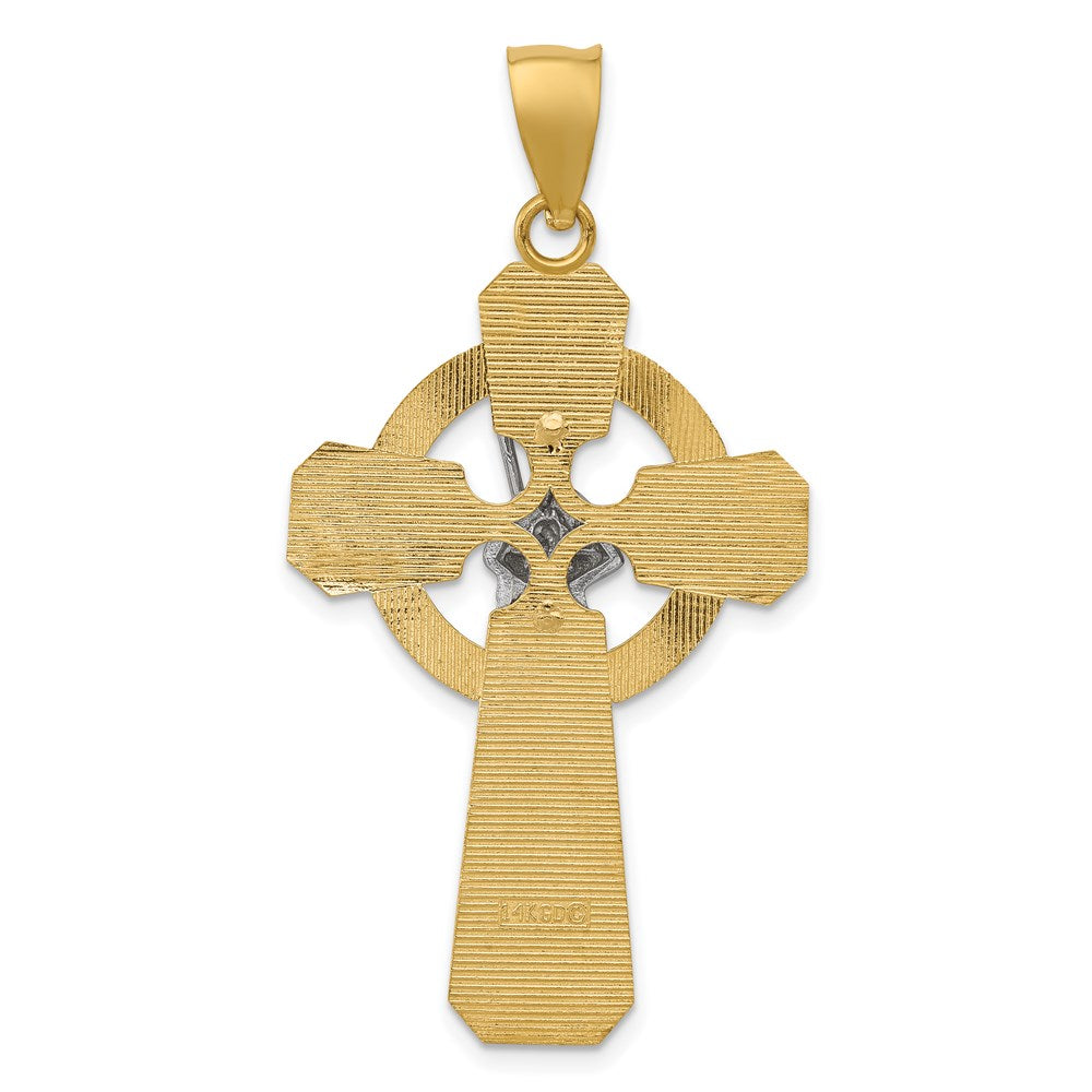 14k Two-tone Gold and Rhodium St. Patrick Celtic Cross Pendant