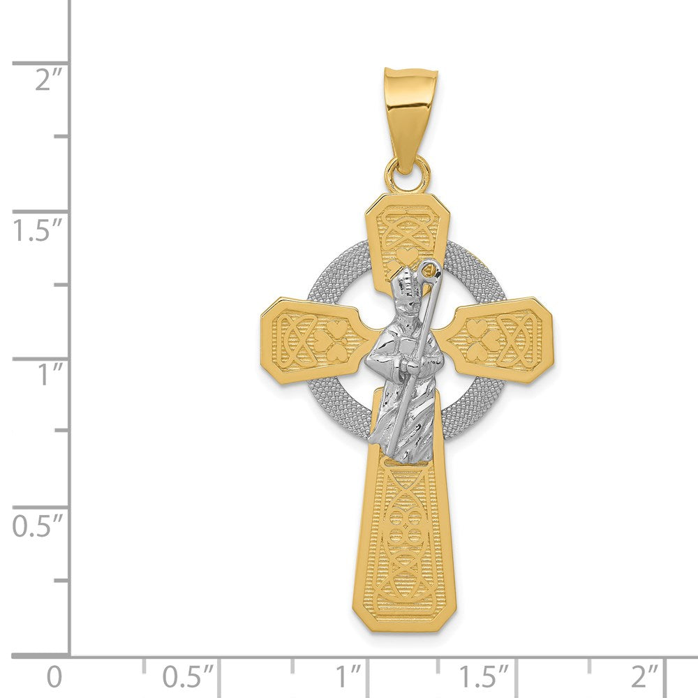 14k Two-tone Gold and Rhodium St. Patrick Celtic Cross Pendant