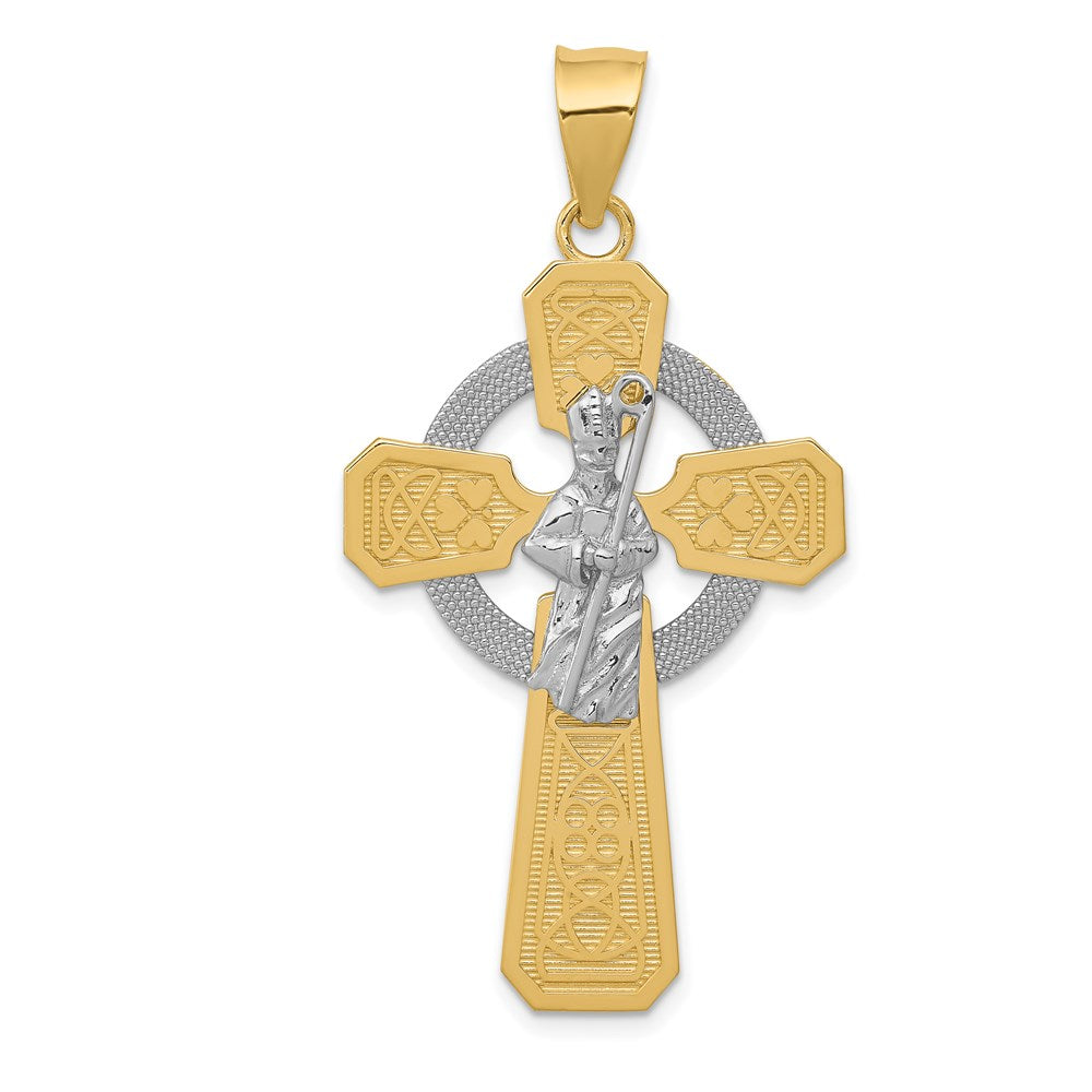 14k Two-tone Gold and Rhodium St. Patrick Celtic Cross Pendant