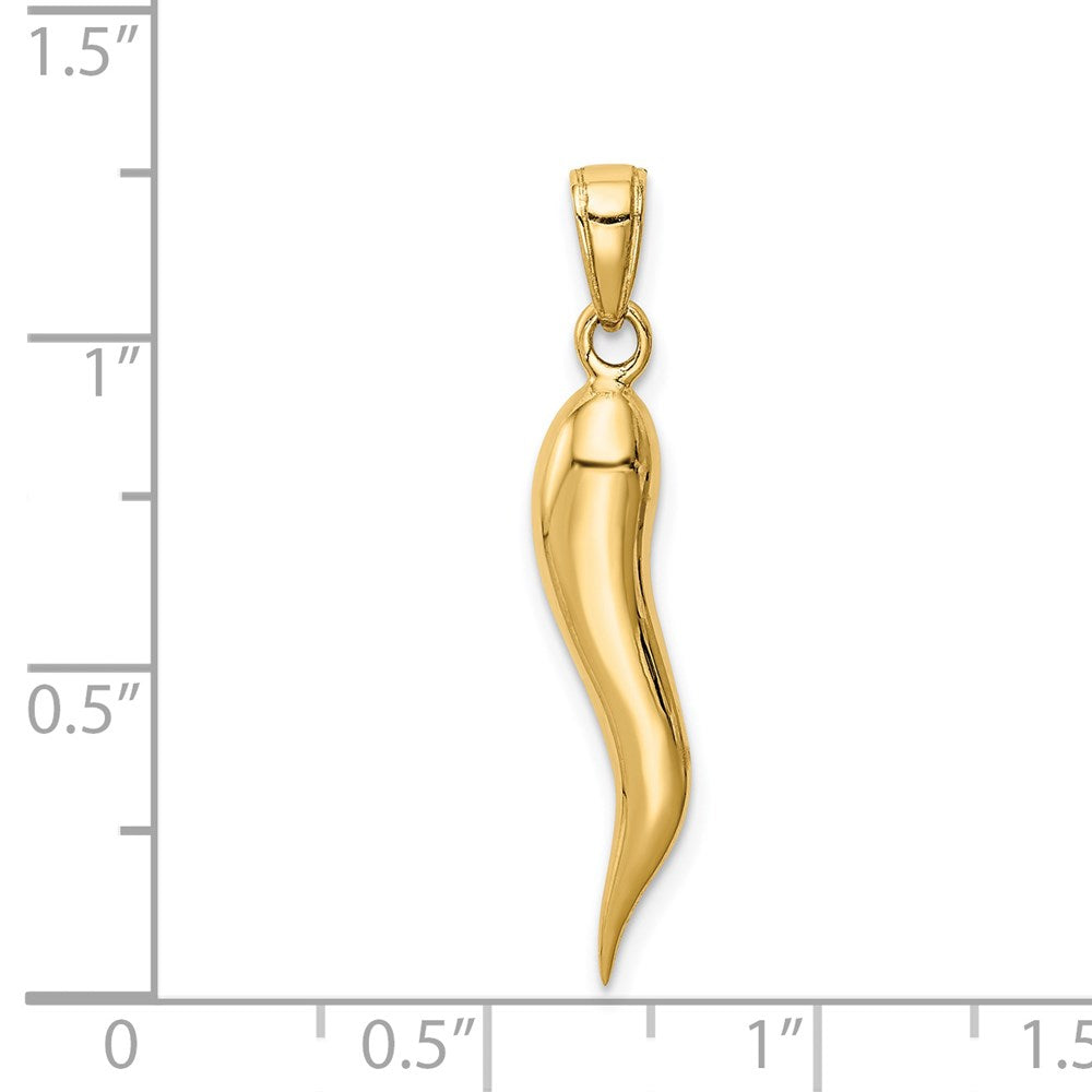 14k Yellow Gold Large 3D Italian Horn Pendant