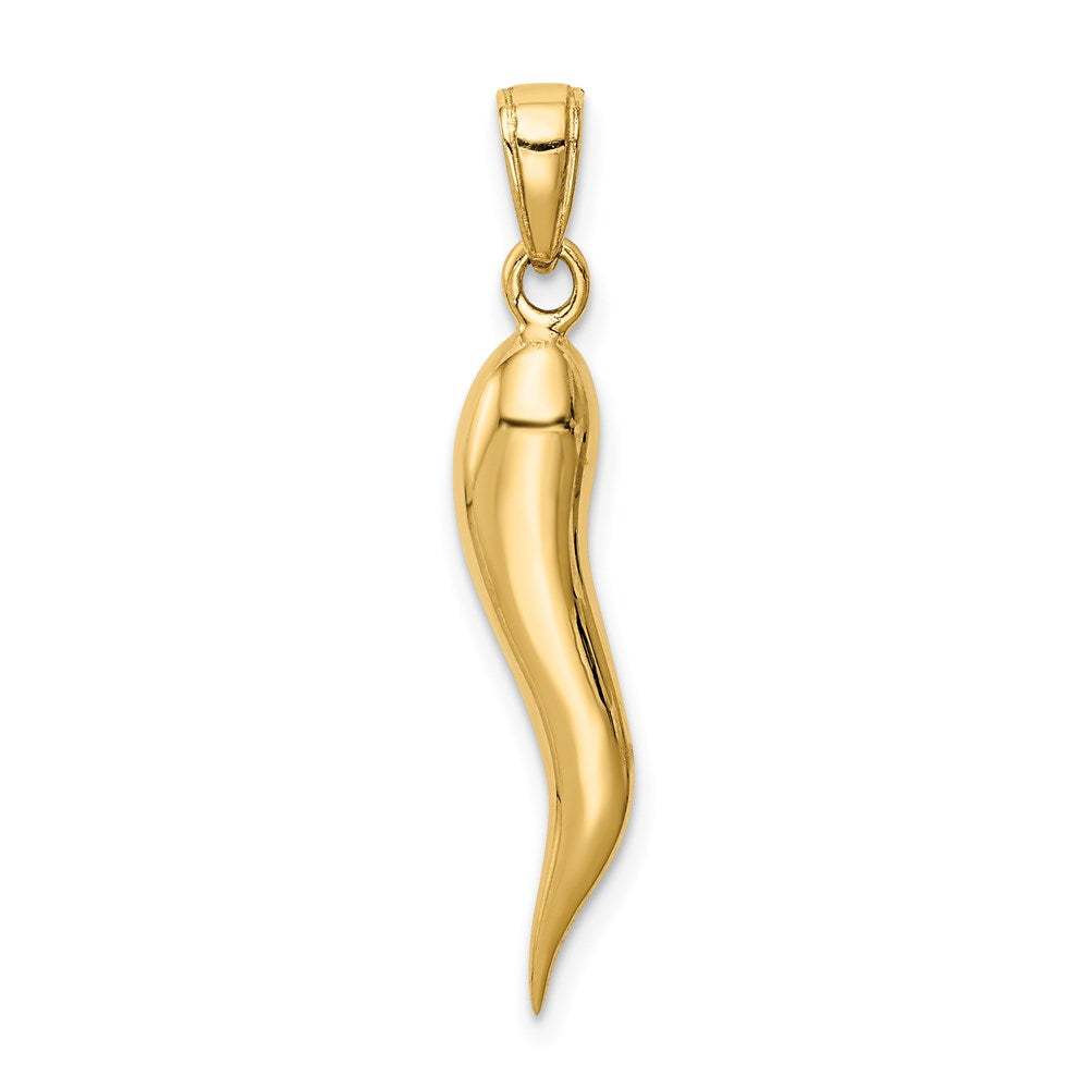 14k Yellow Gold Large 3D Italian Horn Pendant