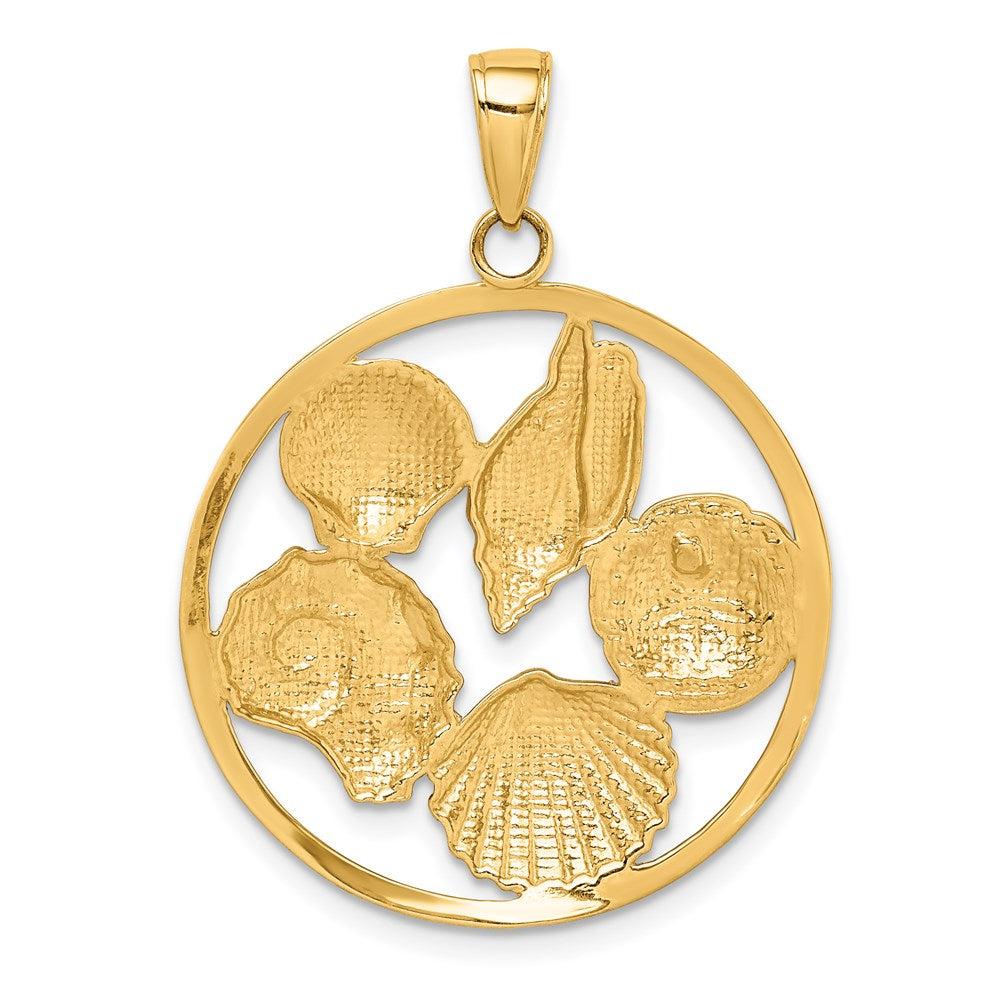 14k Yellow & Rhodium Gold w/Rhodium Shell Cluster in Circle Pendant