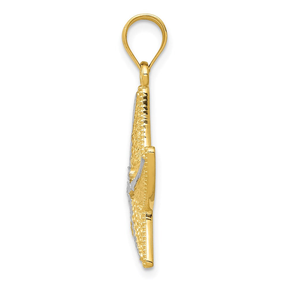 14k Yellow & Rhodium Gold and Rhodium Diamond-cut Starfish Pendant