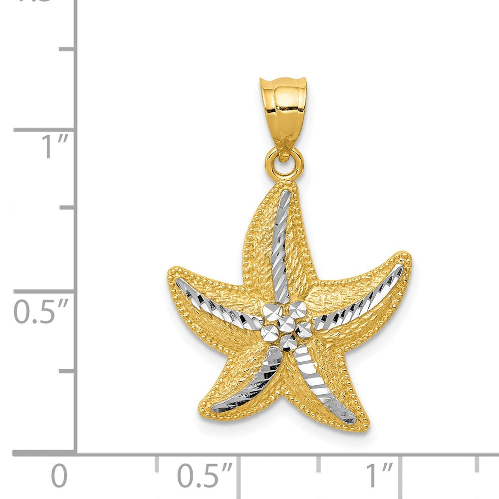 14k Yellow & Rhodium Gold and Rhodium Diamond-cut Starfish Pendant