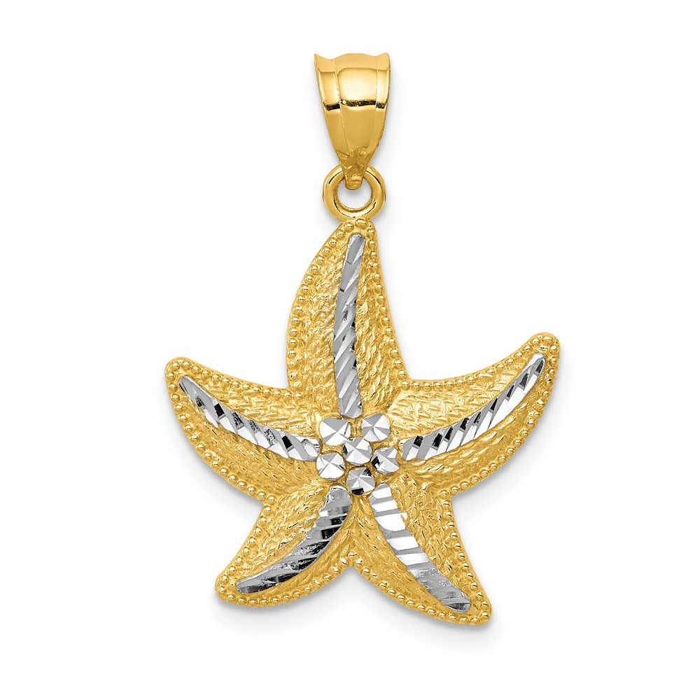 14k Yellow & Rhodium Gold and Rhodium Diamond-cut Starfish Pendant