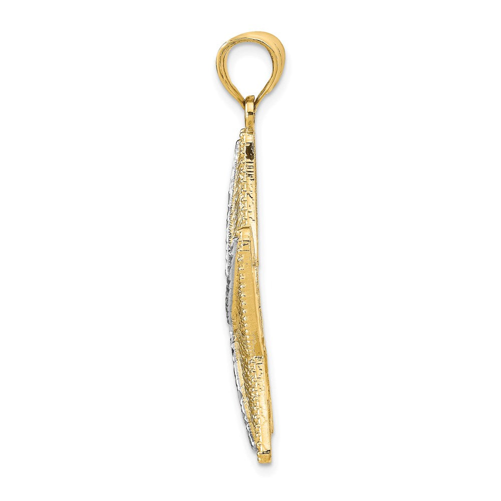 14k Yellow & Rhodium Gold and Rhodium Diamond-Cut Textured Starfish Pendant