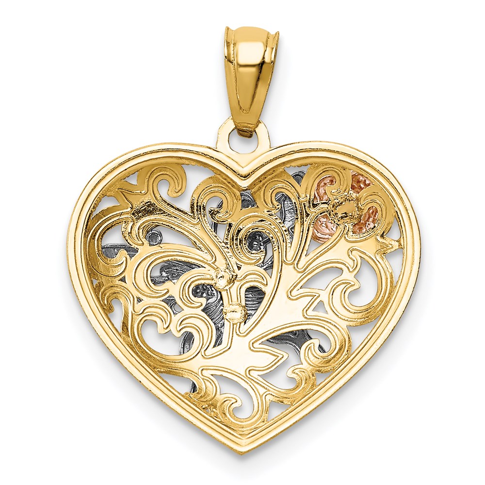 14k Tri-Color Gold Butterfly Heart Pendant