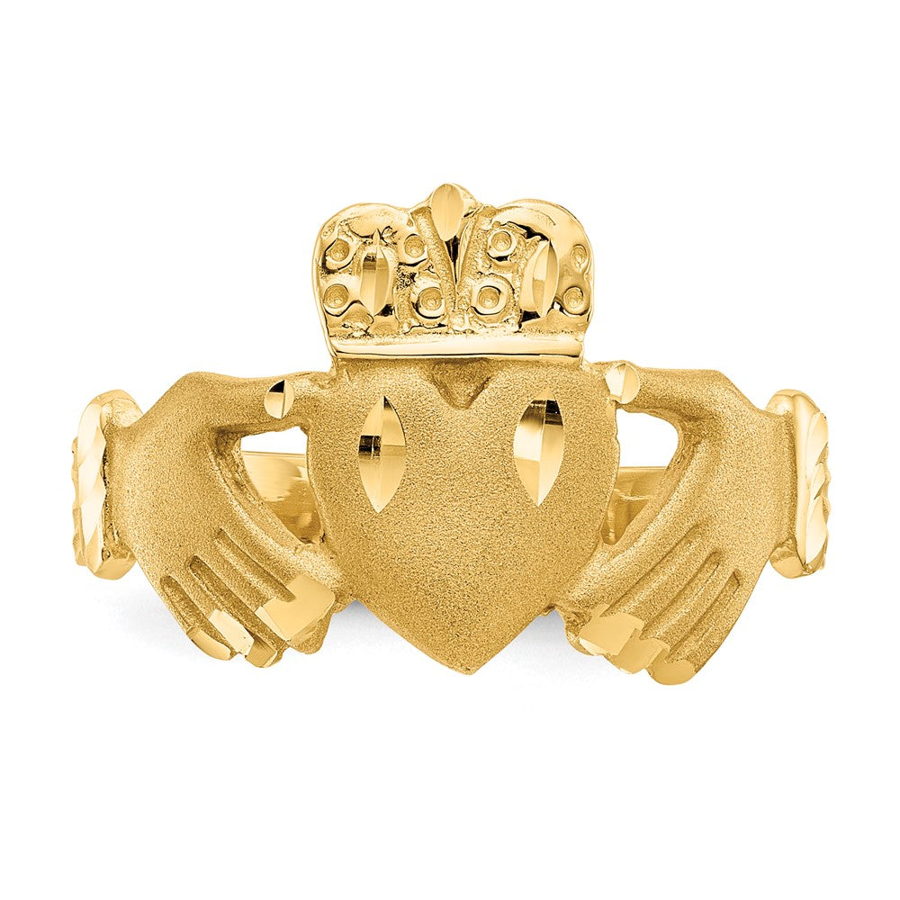 14K Yellow Gold Diamond-cut Claddagh Ring