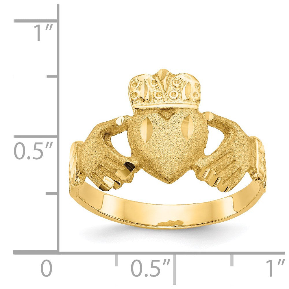 14K Yellow Gold Diamond-cut Claddagh Ring