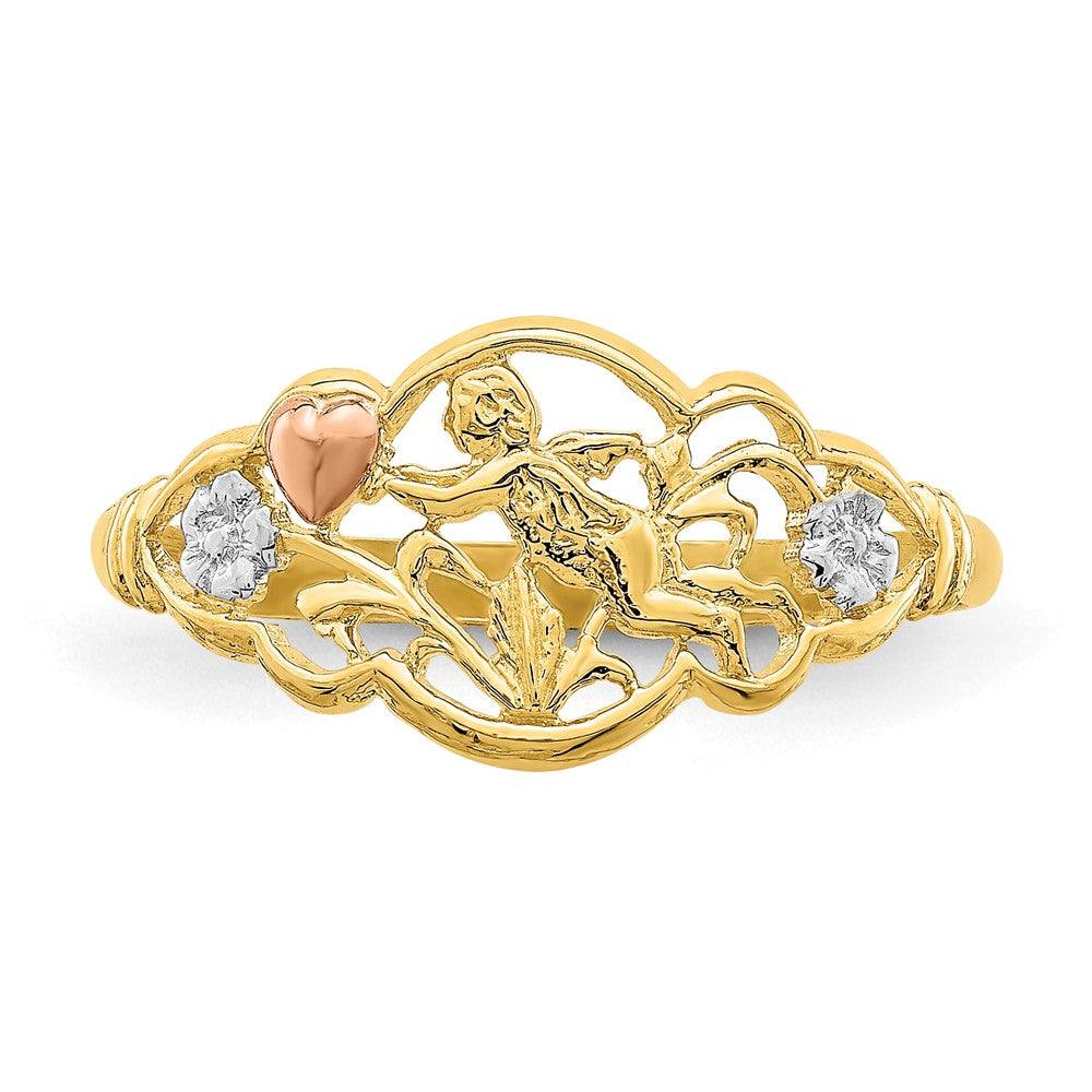 14K Two-Tone Gold W/White Rhodium Angel Ring