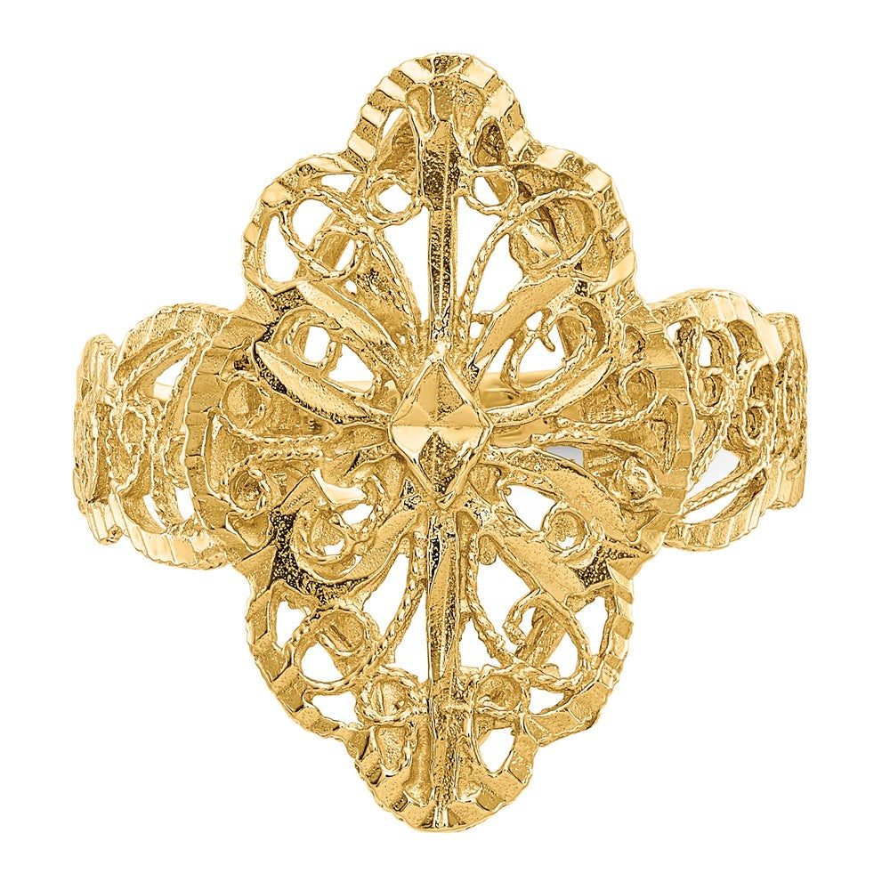 14K Yellow Gold Real Diamond Cut Filigree Ring