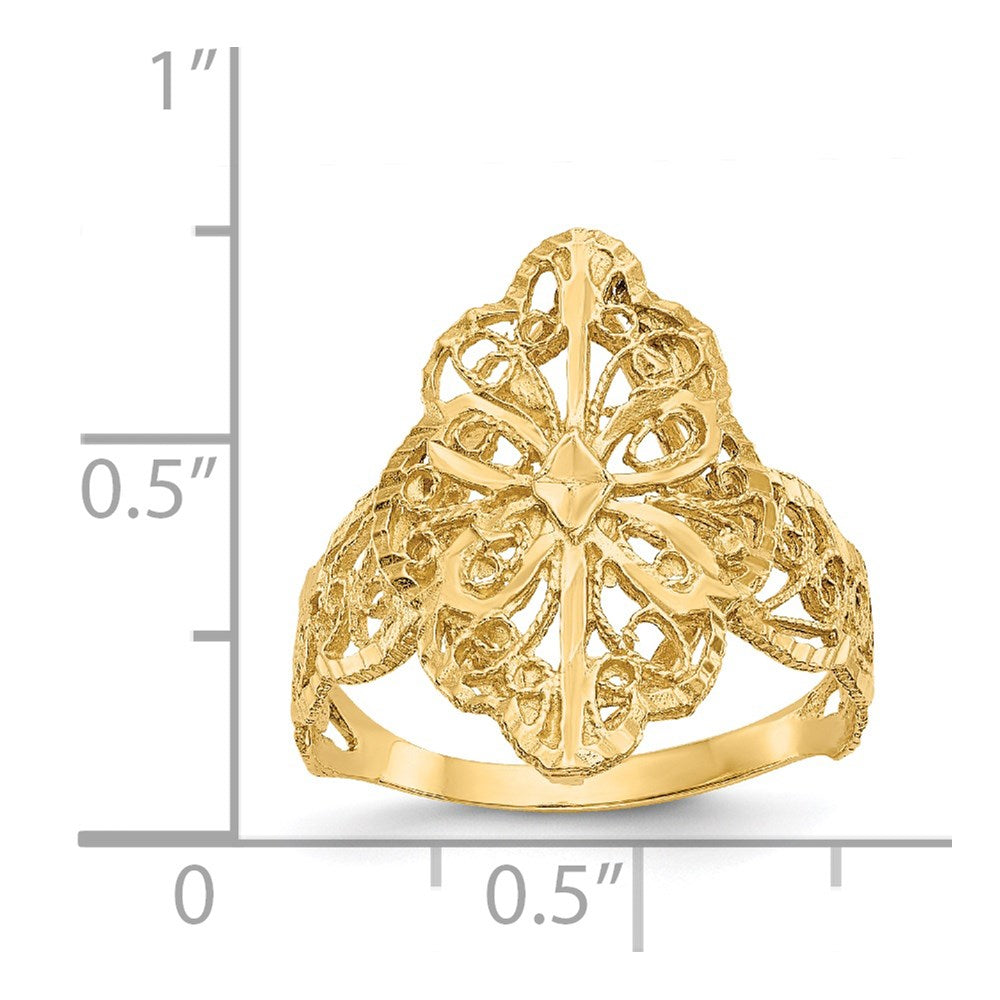 14K Yellow Gold Real Diamond Cut Filigree Ring