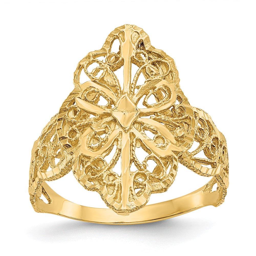 14K Yellow Gold Real Diamond Cut Filigree Ring