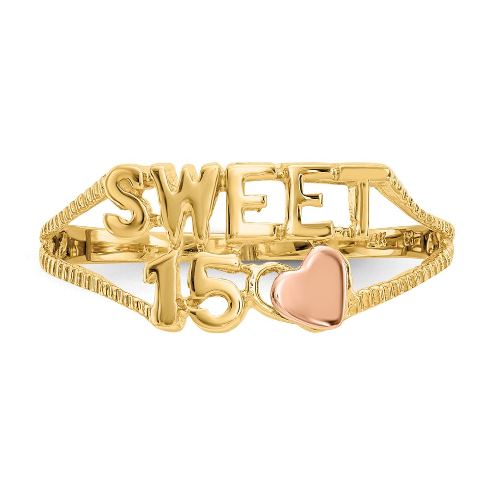 14K Two-Tone Gold Sweet 15 Heart Ring