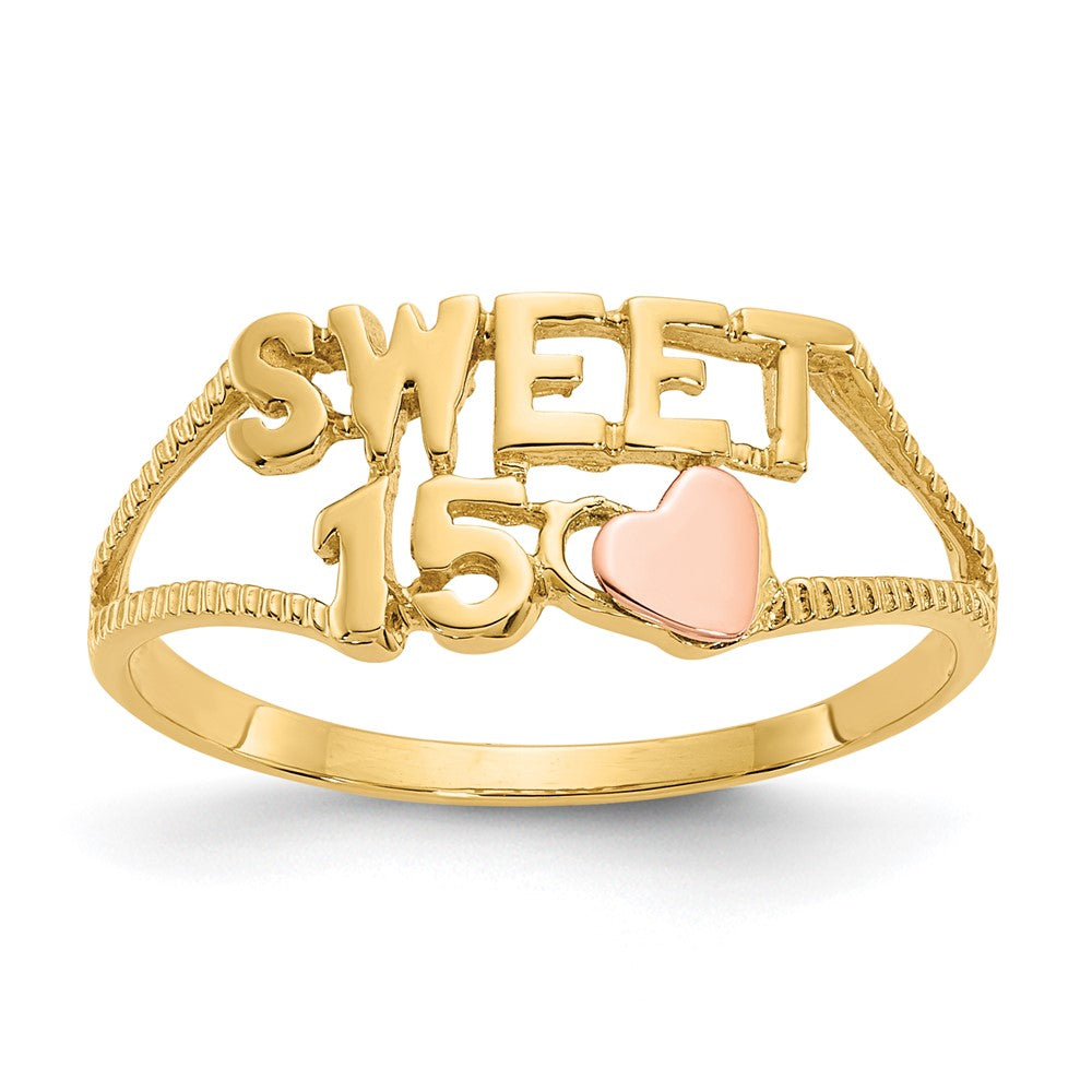 14K Two-Tone Gold Sweet 15 Heart Ring