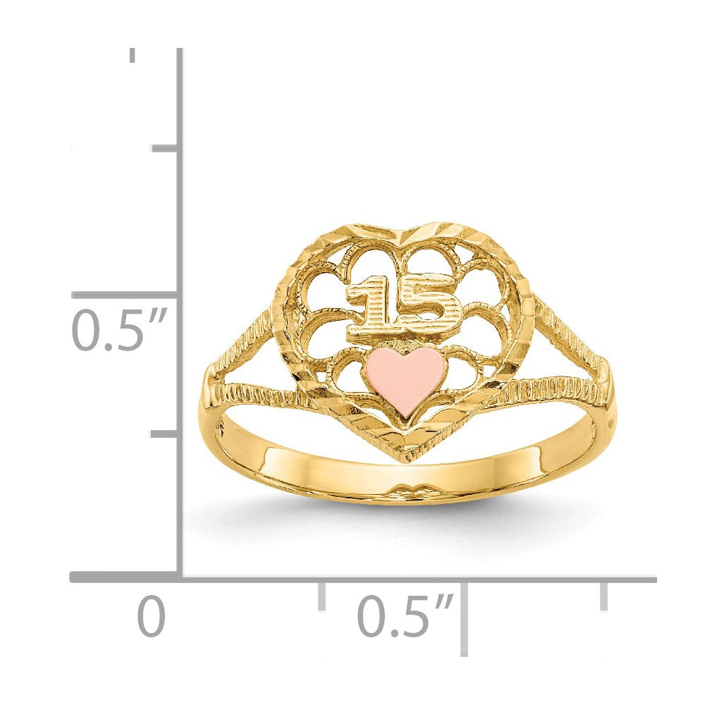 14K Two-Tone Gold Real Diamond Cut 15 Heart Ring