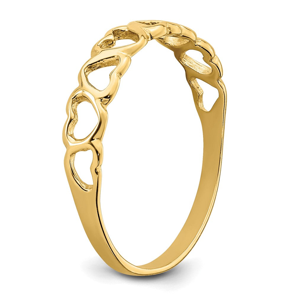 14K Yellow Gold Polished Hearts Ring