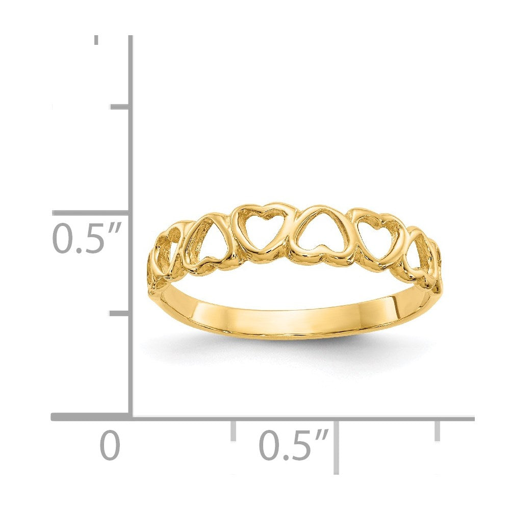 14K Yellow Gold Polished Hearts Ring